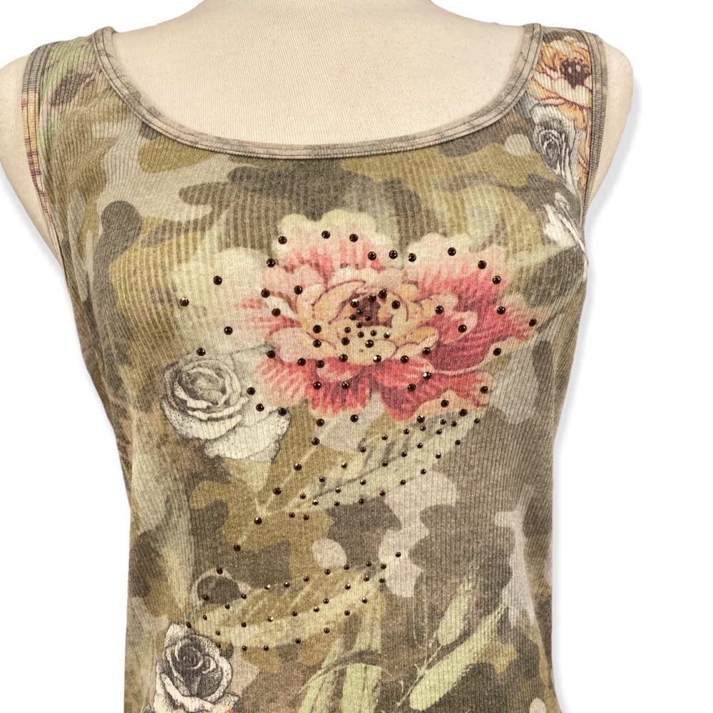 One World embellished ribbed green & pink tank top XL